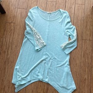 Mint Green Sweater Tunic with Lace Appliqué Cut-out Detail